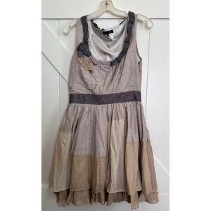 NWOT Ryu (Anthropologie) Brown Linen‎ Blend Mini Dress Patchwork Layered Sz Med